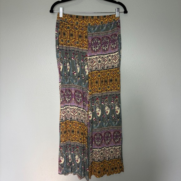 Umgee Pants - Umgee Boho Mixed Patchwork Crinkle Gauze Paisley Wide Leg Palazzo Pant Small